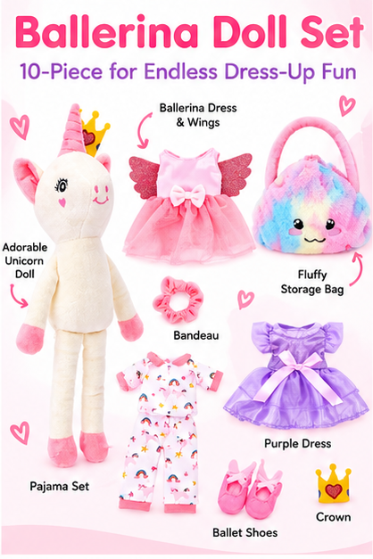 TwinkleTutu™ Unicorn Ballet Plush Doll 🦄🩰