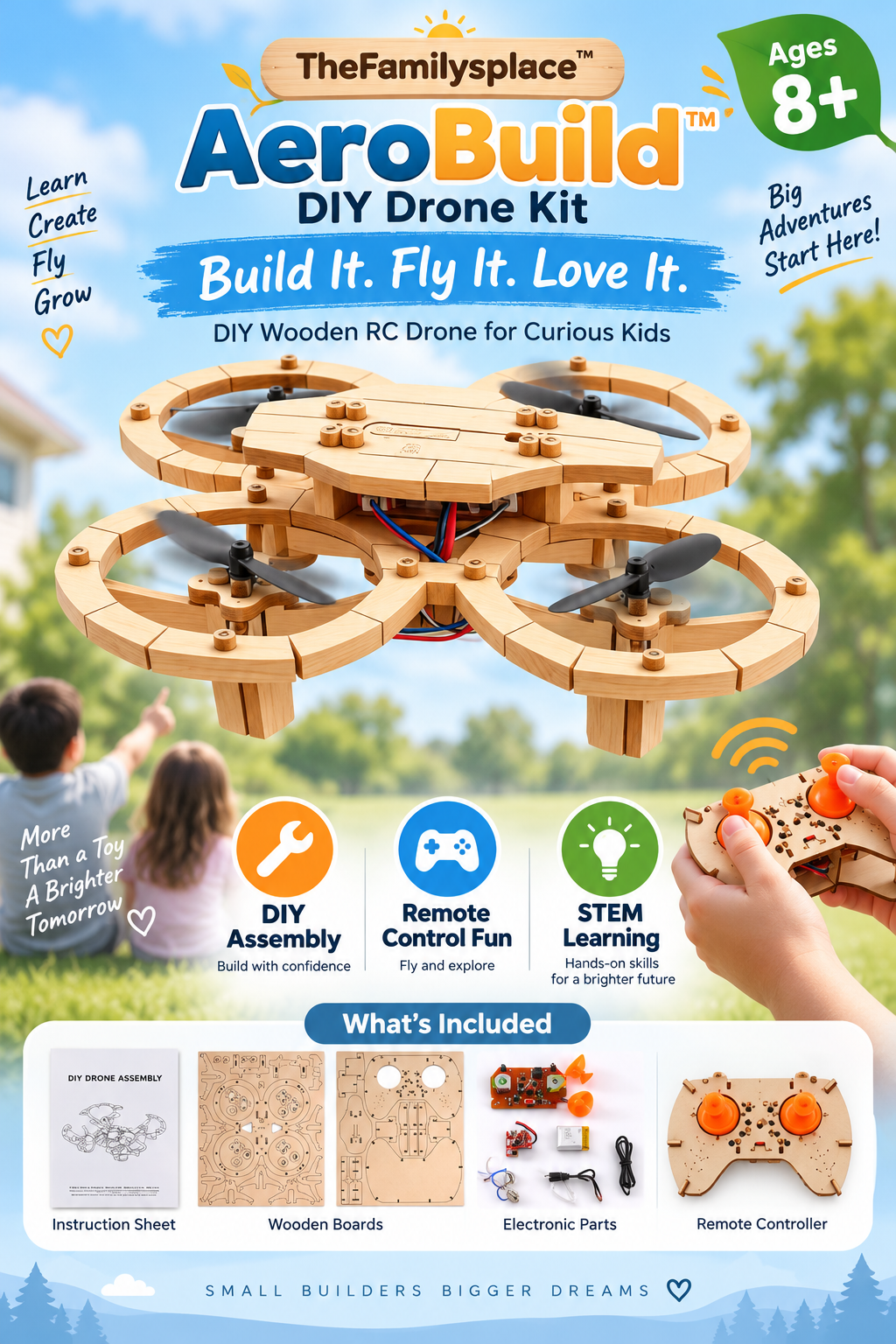 🚁 SkyCraft™ DIY Wooden Quadcopter Drone Kit