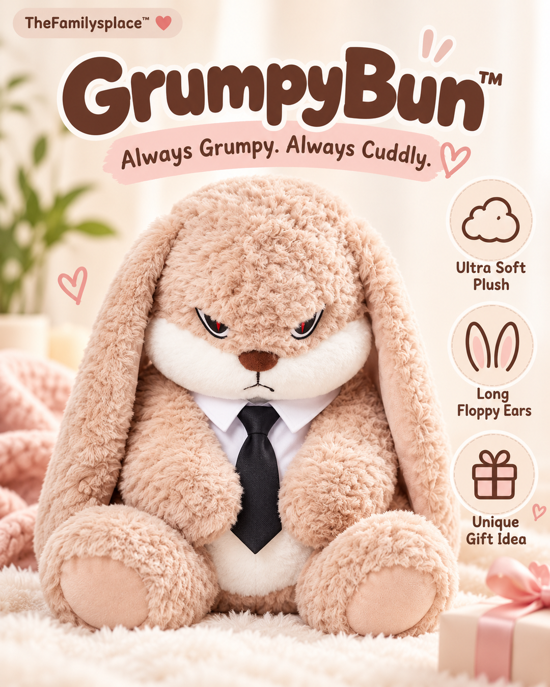 🐰 GrumpyBun™ Long-Eared Rabbit Plush Toy