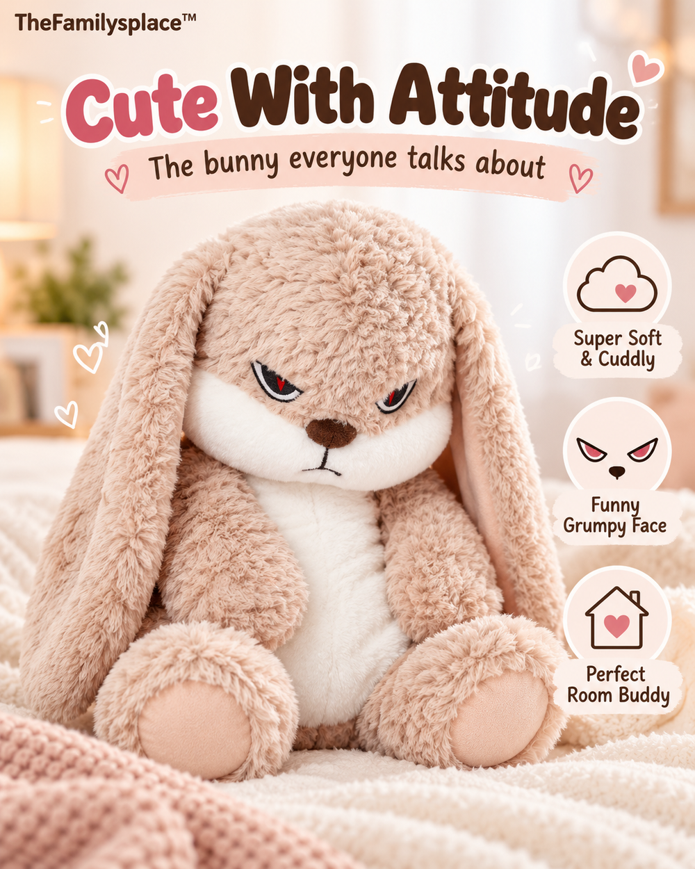🐰 GrumpyBun™ Long-Eared Rabbit Plush Toy