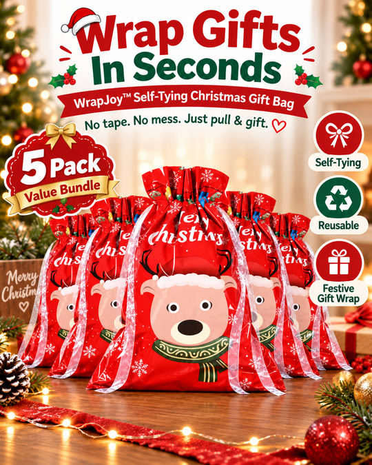 WrapJoy™ Self-Tying Christmas Gift Bags – Wrap, Pull & Celebrate 🎁🎄