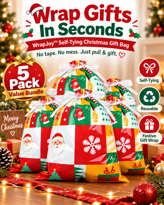 WrapJoy™ Self-Tying Christmas Gift Bags – Wrap, Pull & Celebrate 🎁🎄