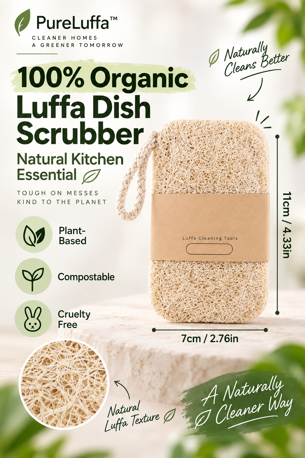 PureLuffa™ Natural Cleaning Sponge – 100% Organic Luffa Dish Scrubber 🌿