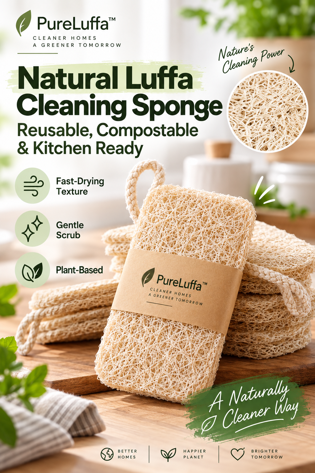 PureLuffa™ Natural Cleaning Sponge – 100% Organic Luffa Dish Scrubber 🌿