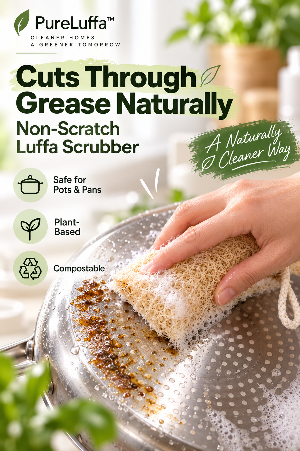 PureLuffa™ Natural Cleaning Sponge – 100% Organic Luffa Dish Scrubber 🌿