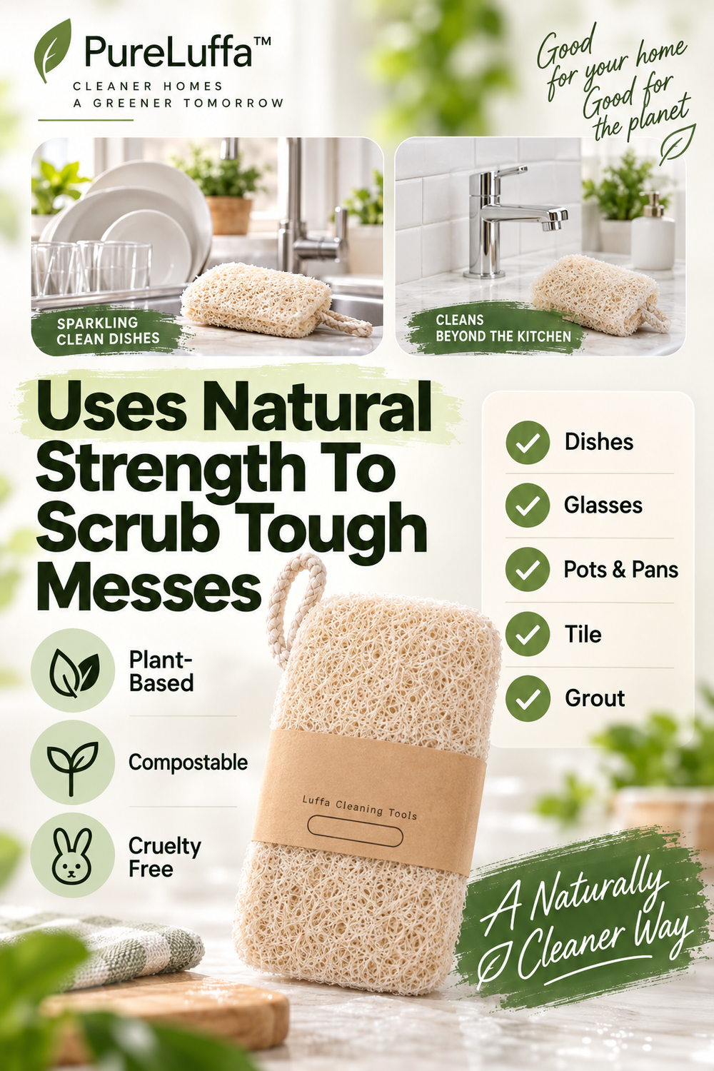 PureLuffa™ Natural Cleaning Sponge – 100% Organic Luffa Dish Scrubber 🌿