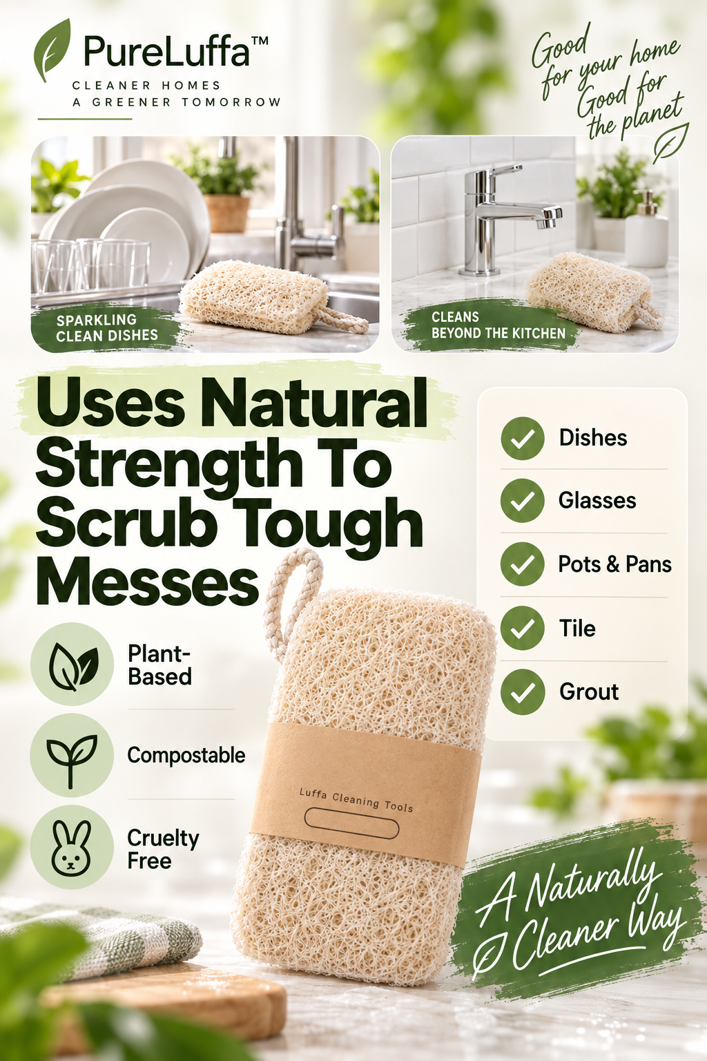 PureLuffa™ Natural Cleaning Sponge – 100% Organic Luffa Dish Scrubber 🌿
