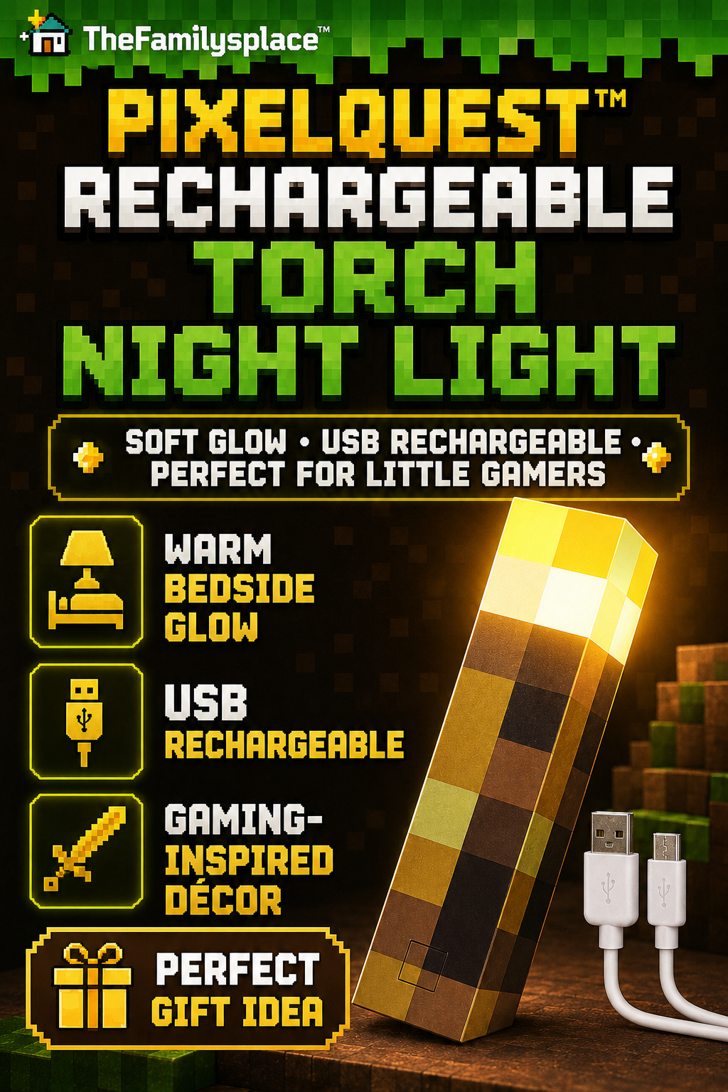 PixelQuest™ Rechargeable Torch Night Light