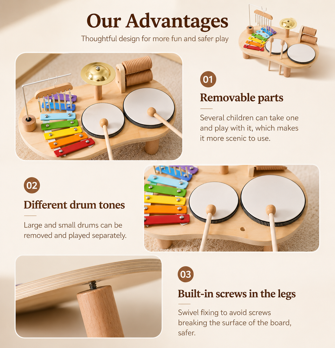 🎵 Melody Bells™ Wooden Music Table - Familysplace™