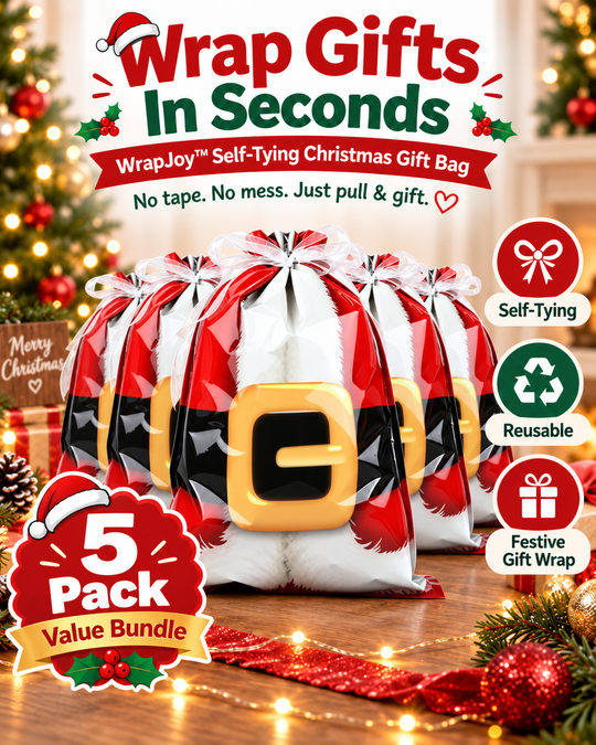 WrapJoy™ Self-Tying Christmas Gift Bags – Wrap, Pull & Celebrate 🎁🎄