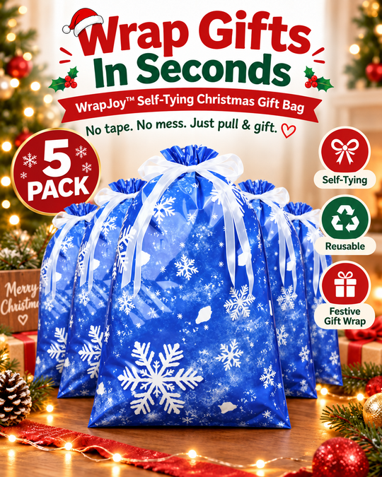 WrapJoy™ Self-Tying Christmas Gift Bags – Wrap, Pull & Celebrate 🎁🎄