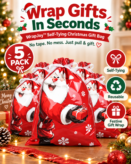WrapJoy™ Self-Tying Christmas Gift Bags – Wrap, Pull & Celebrate 🎁🎄