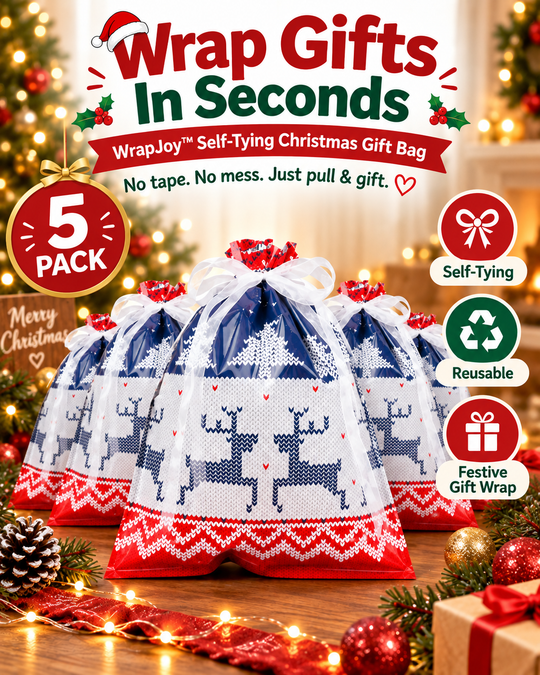 WrapJoy™ Self-Tying Christmas Gift Bags – Wrap, Pull & Celebrate 🎁🎄