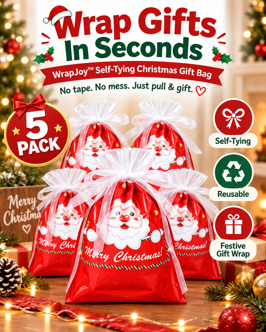 WrapJoy™ Self-Tying Christmas Gift Bags – Wrap, Pull & Celebrate 🎁🎄